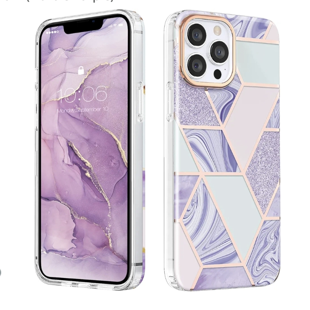 iPhone 13 Pro Max Phone Case Purple Marble Slim Thin Stylish Geometric Cover